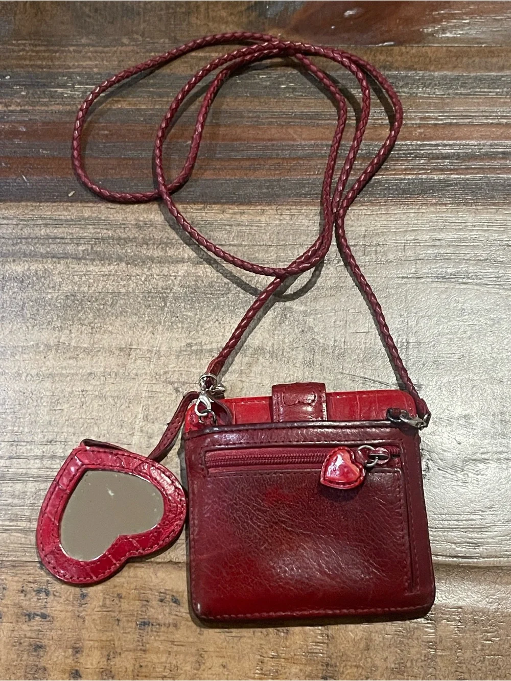 Brighton Red Heart Mirror Cardholder Crossbody